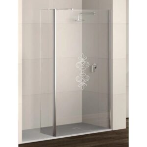 t.b.t. Box doccia walk-in con decoro, vetro e profili color argento.