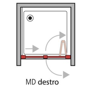 Schema di una porta doccia (t.b.t.) con apertura a destra.