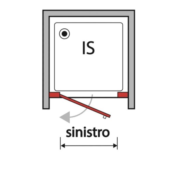 Disegno tecnico di una porta doccia t.b.t. con apertura a sinistra.