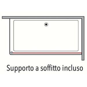 Schizzo di una doccia walk-in Docce, supporto a soffitto incluso.