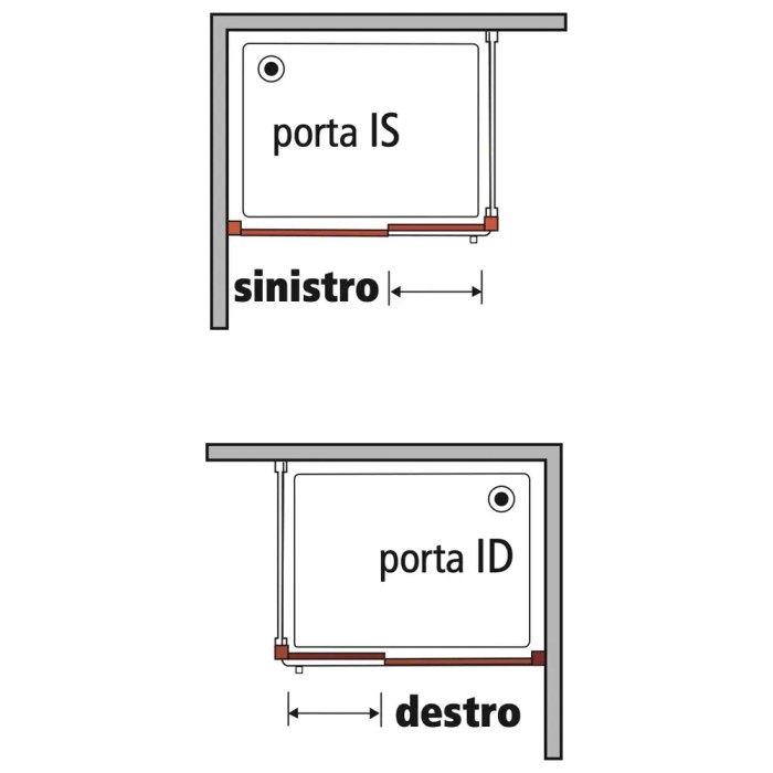 Schizzo: Porta doccia t.b.t., apertura destra e sinistra.