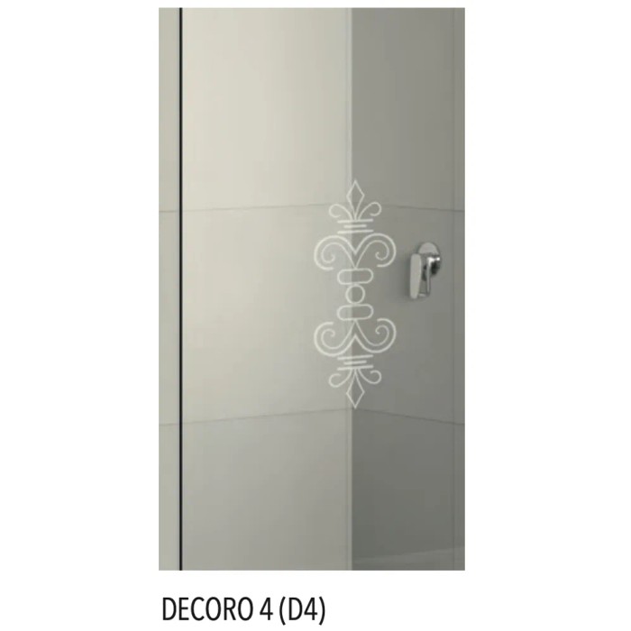 Box doccia angolare con decoro 4 (D4) su pannello in vetro.