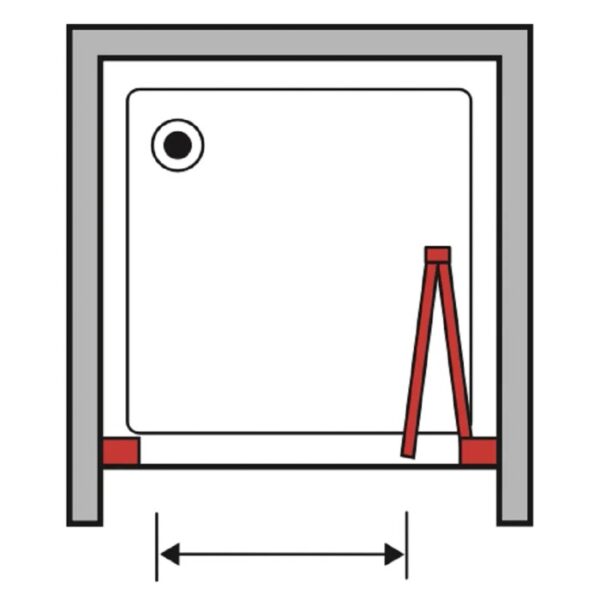 Schizzo di una porta doccia t.b.t. con dimensioni per l'installazione. Categoria: Porte doccia.