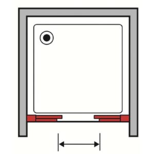 Schema di una porta doccia t.b.t. con indicazione delle dimensioni.