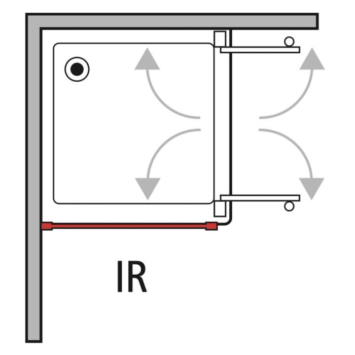 Disegno tecnico di un box doccia con riscaldamento a infrarossi.