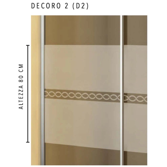 Dettaglio di una porta doccia t.b.t. con decoro e indicazione dell'altezza.