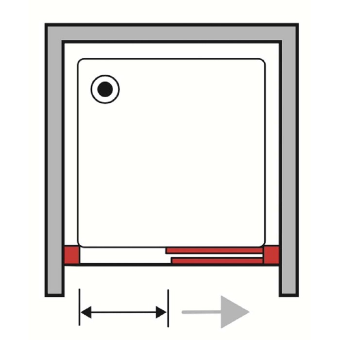 Schizzo di una porta doccia t.b.t. con funzione scorrevole e dimensioni.