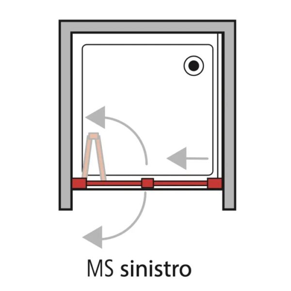 Schema di una porta doccia t.b.t. con apertura a sinistra.