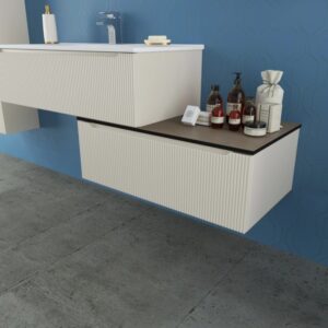 Set di mobili da bagno moderni con lavabo e mobile base in bianco. Design elegante per il tuo bagno.