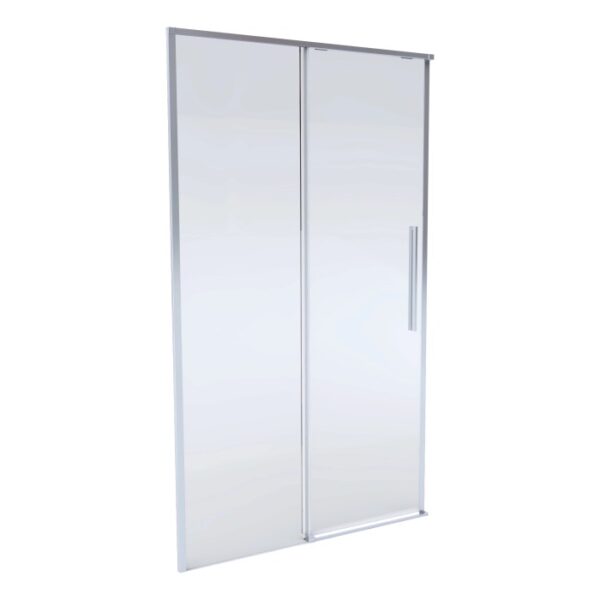 Box doccia t.b.t. con porta scorrevole e telaio argento.