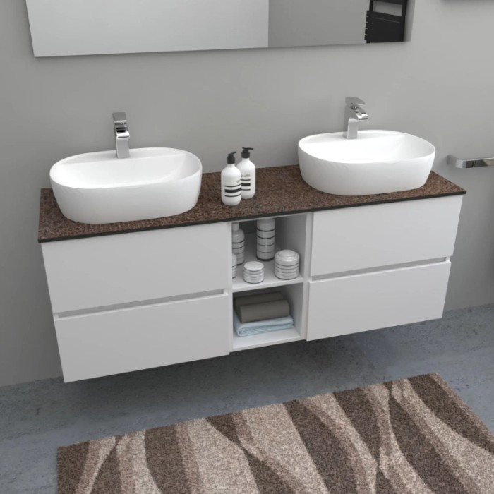 Mobile lavabo t.b.t. con due lavabi da appoggio e ripiano.