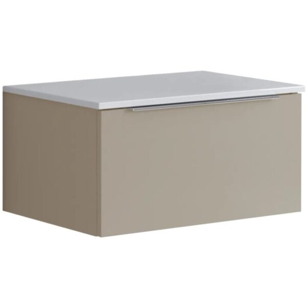 t.b.t. Mobile bagno beige con piano bianco per il bagno.
