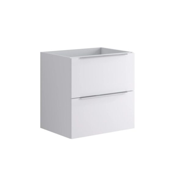 Mobile bagno t.b.t. bianco con due cassetti e maniglie argentate.