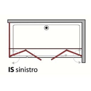 Schizzo di un box doccia t.b.t. con ante a soffietto, apertura a sinistra.