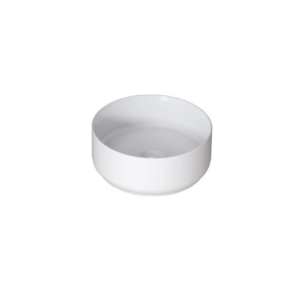 Lavabo singolo t.b.t. rotondo in ceramica bianca per il bagno.