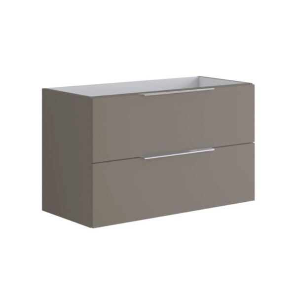 Mobile bagno sospeso grigio con due cassetti.