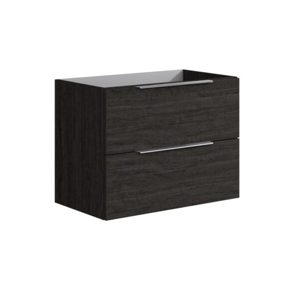 t.b.t. Mobile bagno sospeso effetto legno scuro con due cassetti e maniglie argentate.
