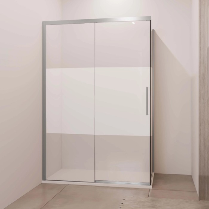 Porta scorrevole doccia Lux dx fisso est. 117-120 cm argento banda trasparente