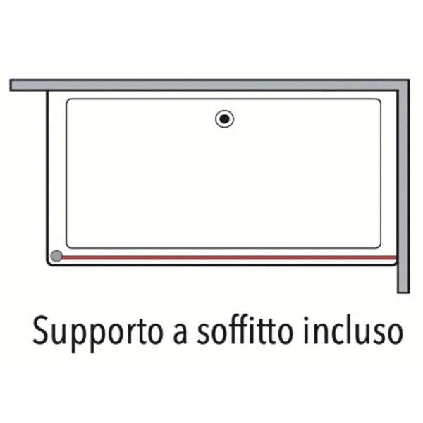 Schizzo di una doccia walk-in t.b.t. con supporto a soffitto.