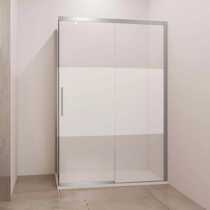 Porta scorrevole doccia Lux sx fisso est. 137-140 cm argento banda satinata