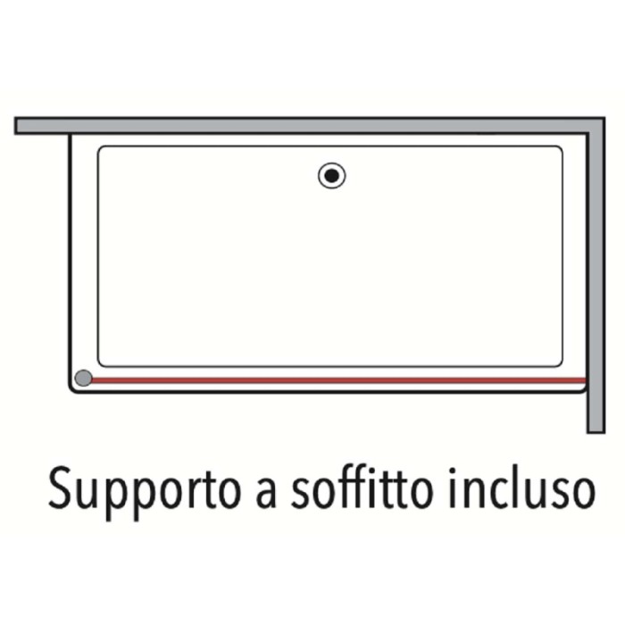 Schizzo di una doccia walk-in Docce, supporto a soffitto incluso.