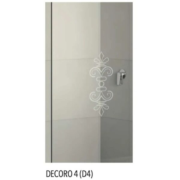 Dettaglio di una cabina doccia walk-in con decoro 4 (D4).