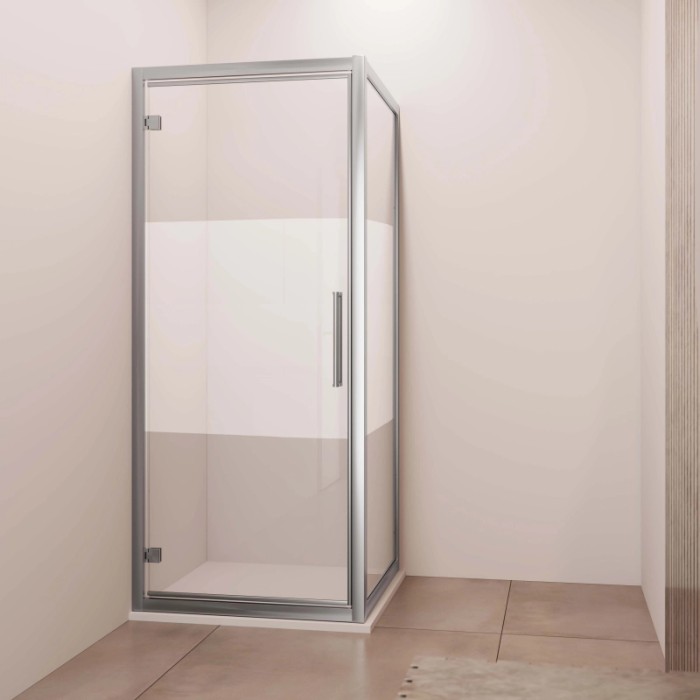 Porta battente reversibile doccia Lux est. 87-93 cm argento banda satinata