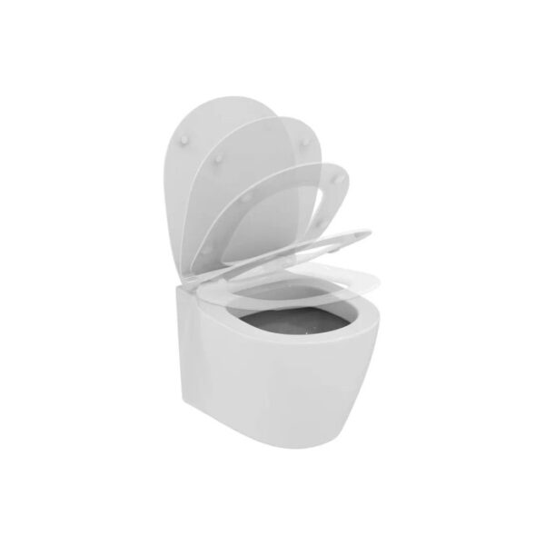 WC sospeso bianco t.b.t. con coperchio aperto o chiuso.