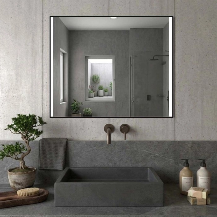 Specchio telaio perimetrale fasce lat. retroill. Noir 90xh70 cm nero opaco