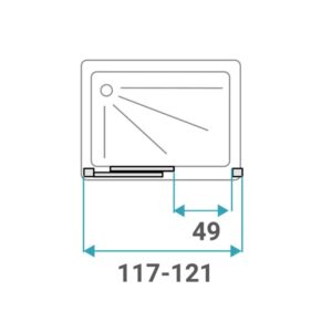 Disegno tecnico della porta doccia t.b.t. con dimensioni per l'installazione.