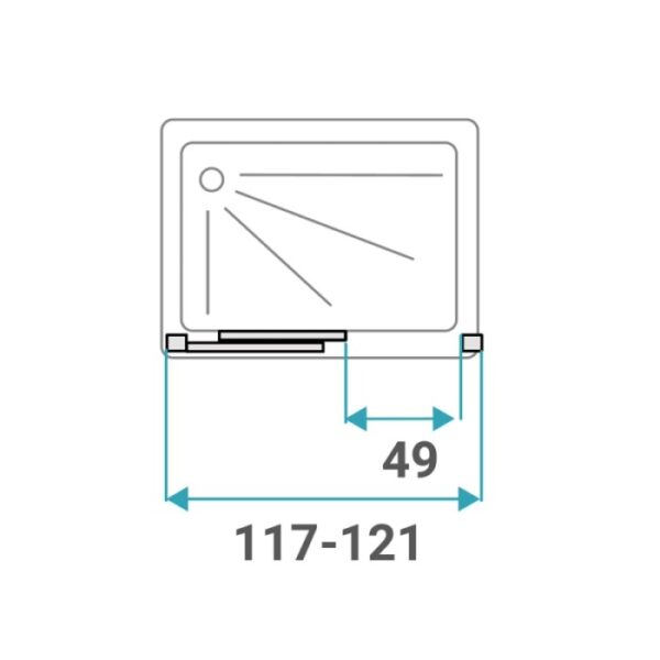 Disegno tecnico della porta doccia t.b.t. con dimensioni per l'installazione.