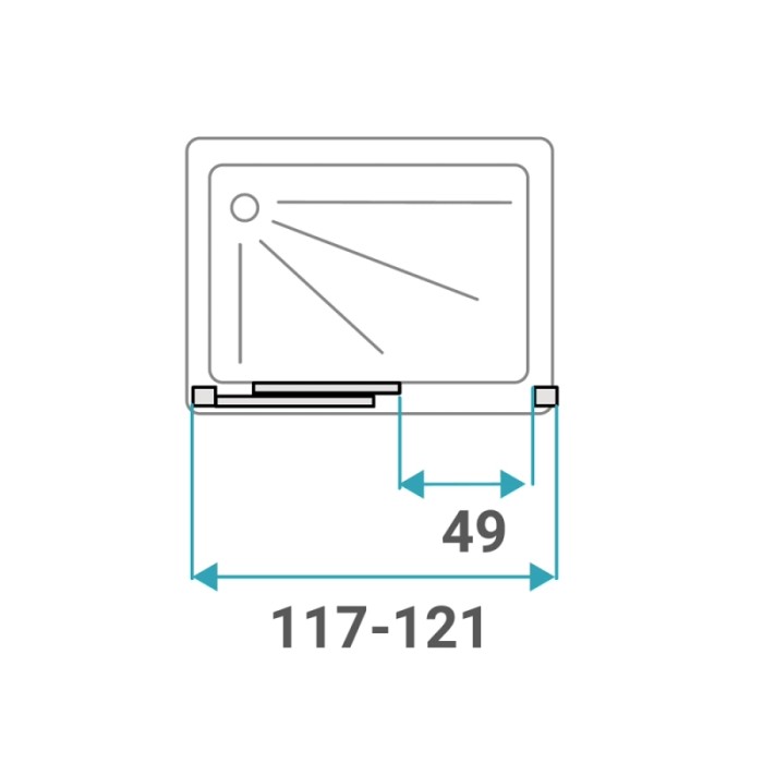 Disegno tecnico della porta doccia t.b.t. con dimensioni per l'installazione.