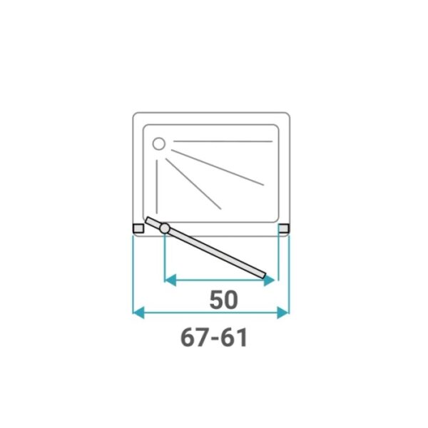 Disegno tecnico di una porta doccia t.b.t. con dimensioni per l'installazione.