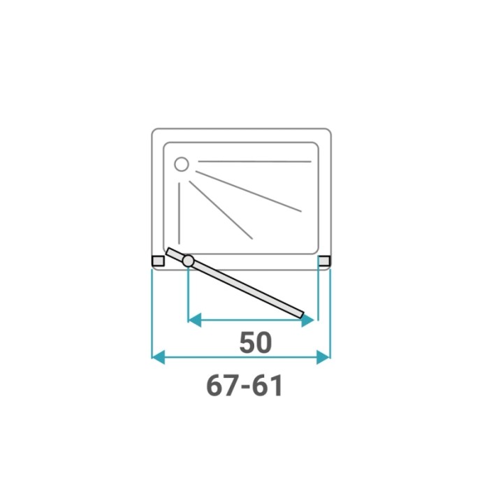 Disegno tecnico di una porta doccia t.b.t. con dimensioni per l'installazione.