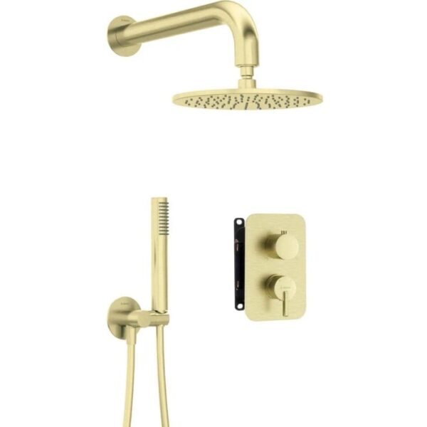 Set doccia incasso Idrostile Limonar con box e soffione 250 mm oro spazzolato