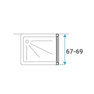 Disegno tecnico di un box doccia con dimensione 67-69 cm. Pareti doccia.