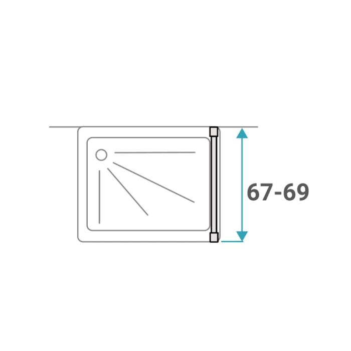 Disegno tecnico di un box doccia con dimensione 67-69 cm. Pareti doccia.