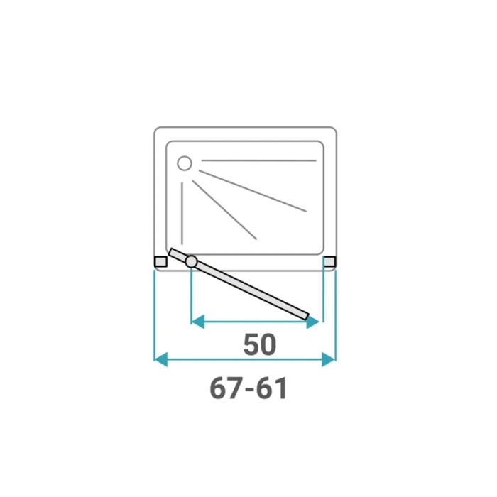 Disegno tecnico della porta doccia t.b.t. con dimensioni per l'installazione.
