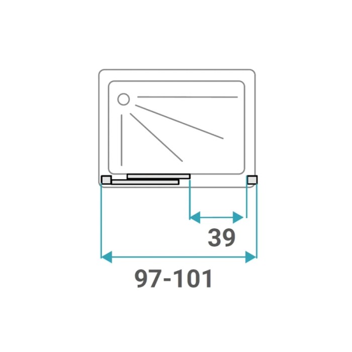 Disegno tecnico della porta doccia t.b.t. con dimensioni (97-101 cm).