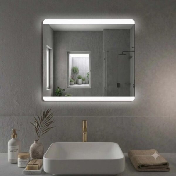 Specchio angoli stondati fasce satinate retroilluminate led Phone 90x70 cm