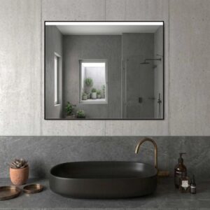 Specchio telaio perimetrale fascia retroill. sopra Noir 100xh70 cm nero opaco