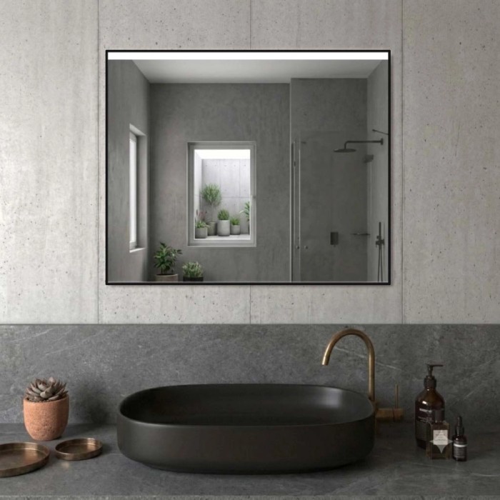 Specchio telaio perimetrale fascia retroill. sopra Noir 100xh70 cm nero opaco