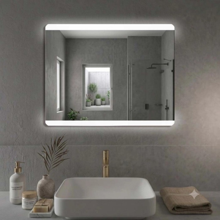 Specchio angoli stondati fasce satinate retroilluminate led Phone 100x70 cm