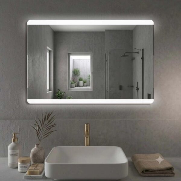 Specchio angoli stondati fasce satinate retroilluminate led Phone 120x70 cm