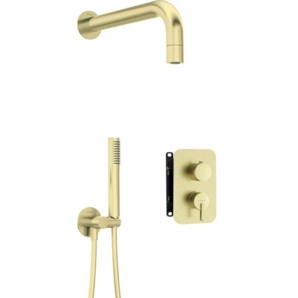 Set doccia incasso Idrostile Limonar con box e soffione 42 mm oro spazzolato