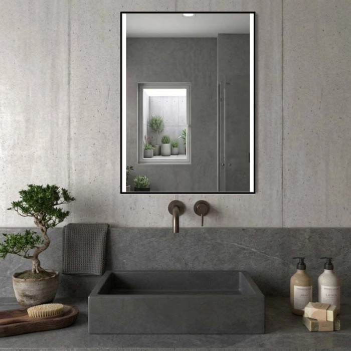 Specchio telaio perimetrale fasce lat. retroill. Noir 60xh80 cm nero opaco