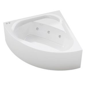 Vasca idromassaggio angolare bianca per momenti di relax.
