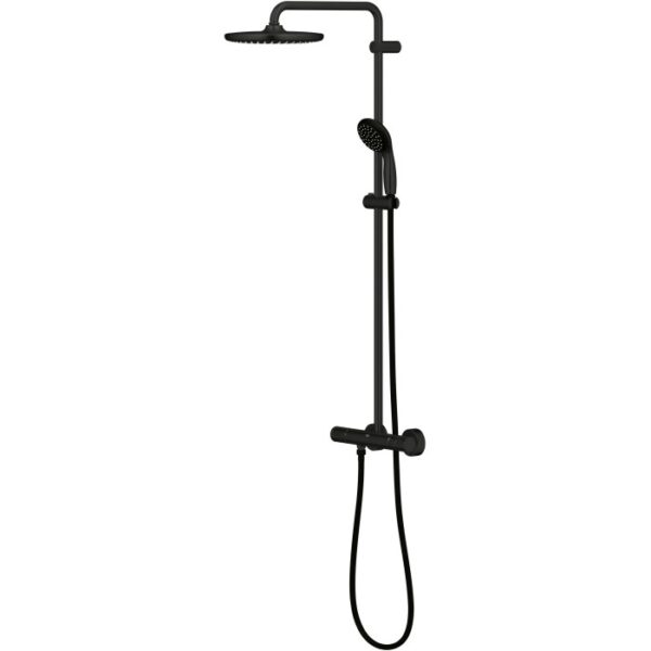 Sistema doccia nero Grohe QuickFix Vitalio Start 250 con miscelatore termostatico.