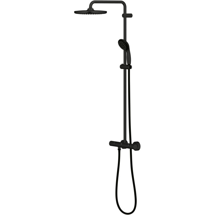 Sistema doccia nero Grohe QuickFix Vitalio Start 250 con miscelatore termostatico.