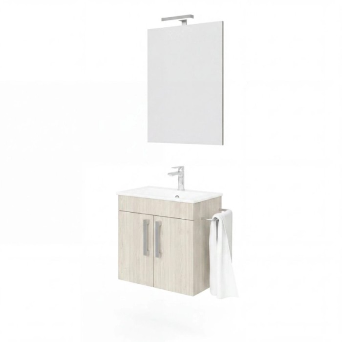 Mobile bagno Tims con lavabo e specchio rovere